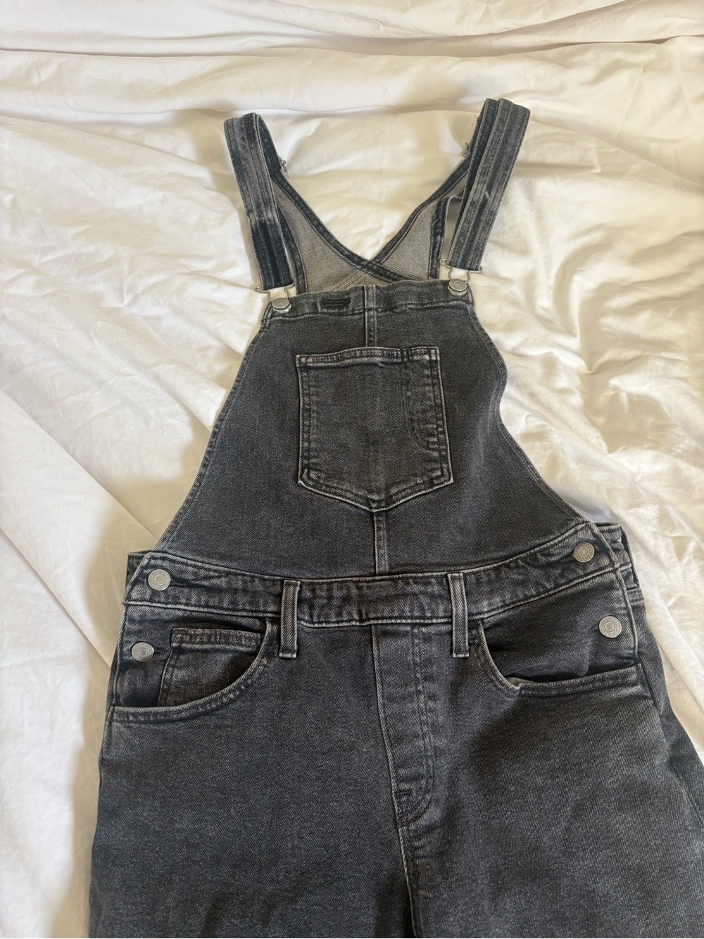 Washed Black Denim Overalls